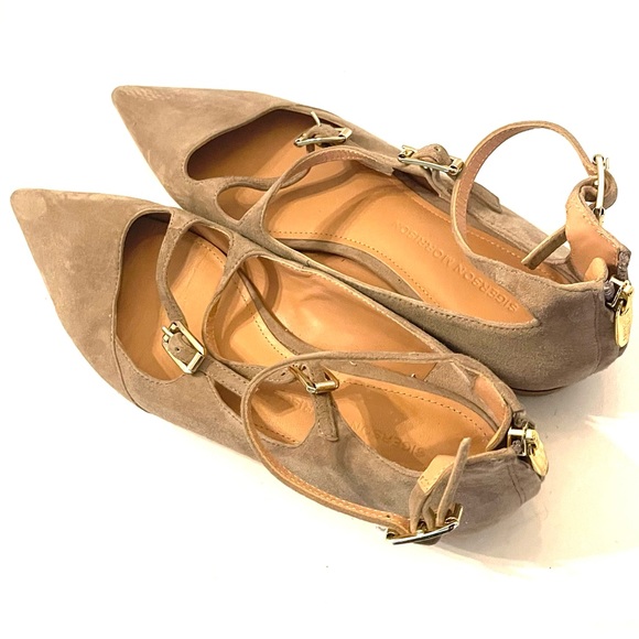 Sigerson Morrison | Pulie Pointy Suede Buckle Flat Blush - 7M Womens - Picture 8 of 14